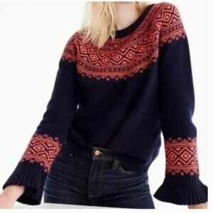 J. Crew Navy and Red Patterned Sweater